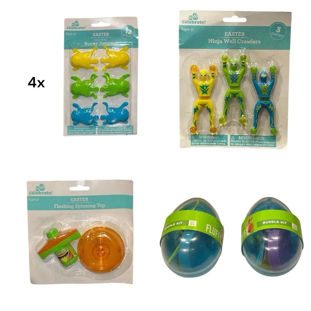 Easter Party Favors for Boys Bunny Jumpers Spinning Top Wall Crawlers Bubble Kit